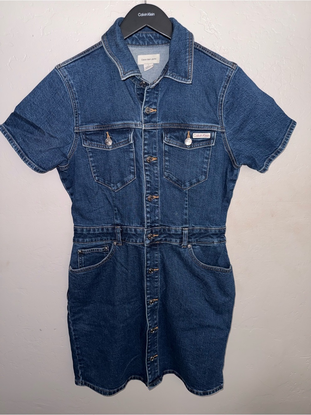 Calvin Klein Dark Blue Denim Short-Sleeve Shirt Dress